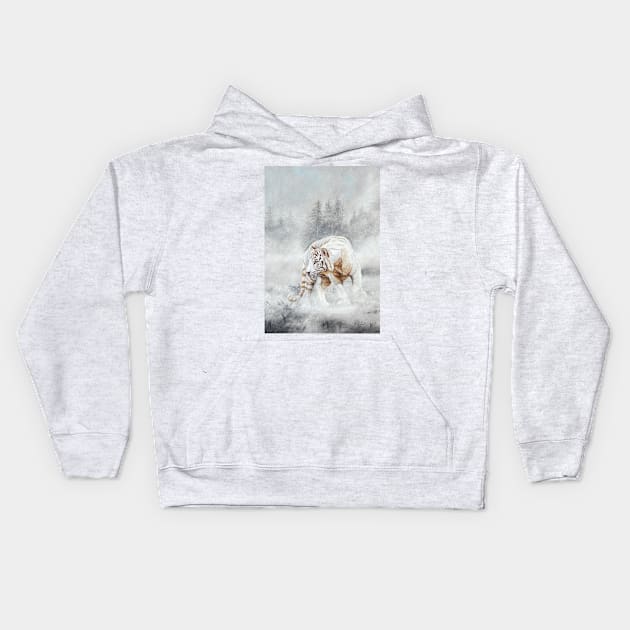 Snow Tiger - white tiger in snow - pastel painting Kids Hoodie by Mightyfineart